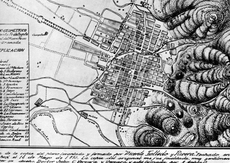En 1810 Vicente Folledo y Rivera levant este plano con la explicacin de las principales parroquias y conventos. 
