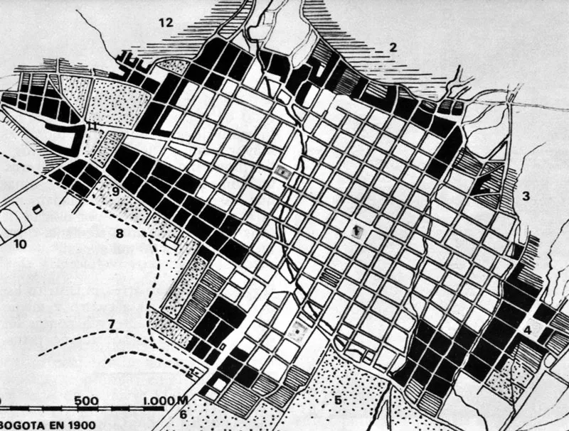 Esta fotografa ilustra el desarrollo urbano de Bogot por el ao de 1900. 