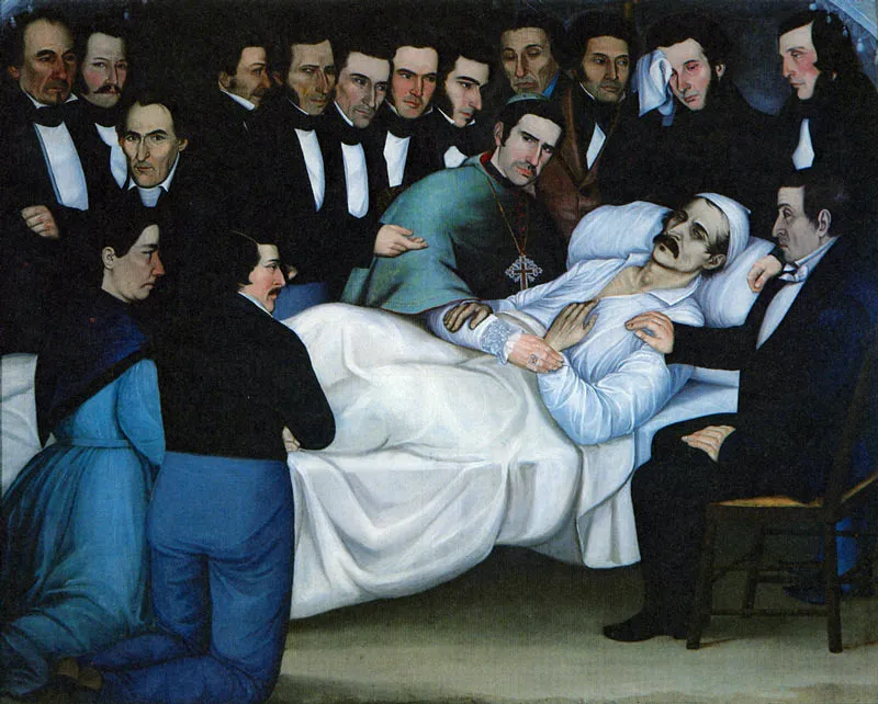 LUIS GARCIA HEVIA. La Muerte de Santander. 1841. Oleo sobre lienzo. 163 x 205 cm. Coleccin Museo Nacional, Bogot. 