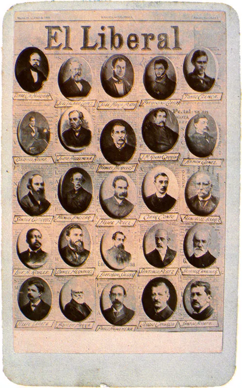 ANONIMO. Mosaico de “El Liberal" 1896 Copia en gelatina 9.2 x 5.7 cm. Propiedad F. Gil Tovar, Bogotá.