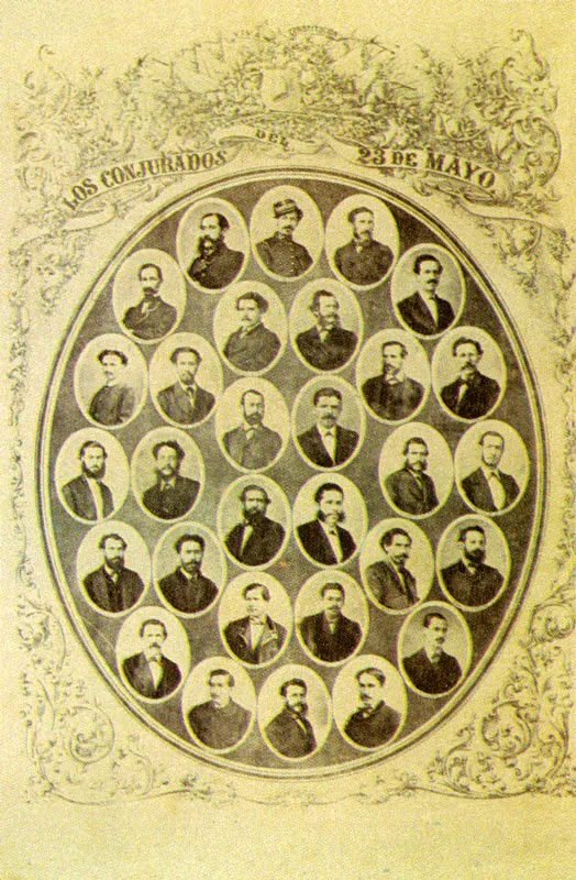 DEMETRIO PAREDES.
Mosaico de los Conjurados del 23 de
Mayo. Bogotá. 1867.
Copia en albúmina. 8.6 x 5.6 cm.
Propiedad Pilar Moreno de Angel,
Bogotá.