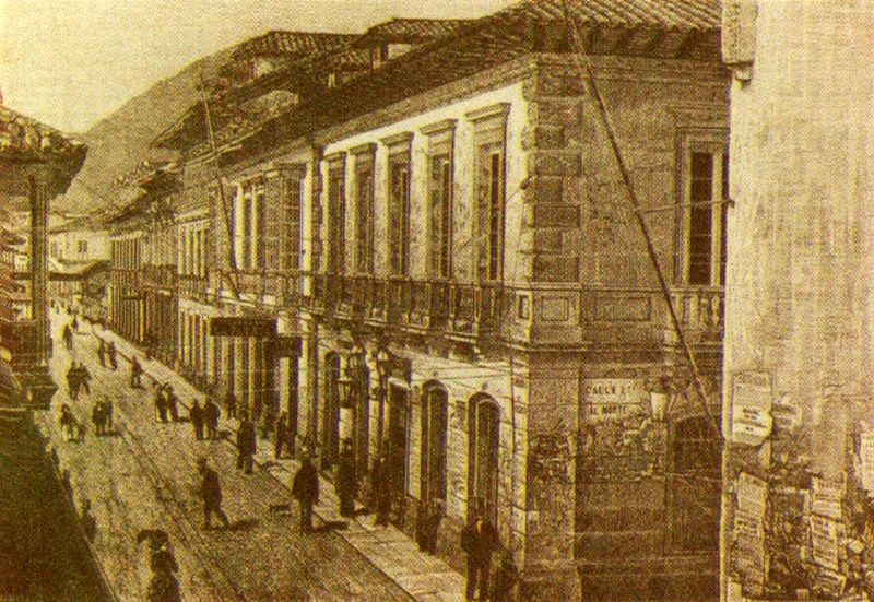 Atribuído a JULIO RACINES Banco de Bogotá. Bogotá. 1883c. Xilografía basada en fotografía realizada por Ricardo Moros y publicada en el Papel Periódico Ilustrado, Año III No. 56, enero 10. de 1884.