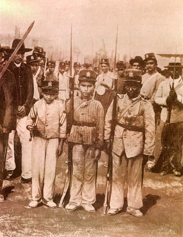 ANONIMO. Niños soldado del ejército del gobierno. 1902c. Fotografía publicada en L´illustration, París, No, 3099, Julio 19 de 1902.