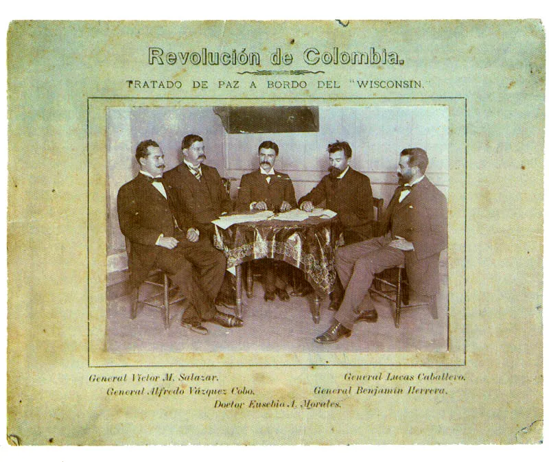 C. ENDARA.
Tratado de Paz que puso fin a la Guerra de los
Mil Días firmado en Vapor Wisconsin. Panamá.
Propiedad Clara Nieto de Ponce de León, Bogotá.