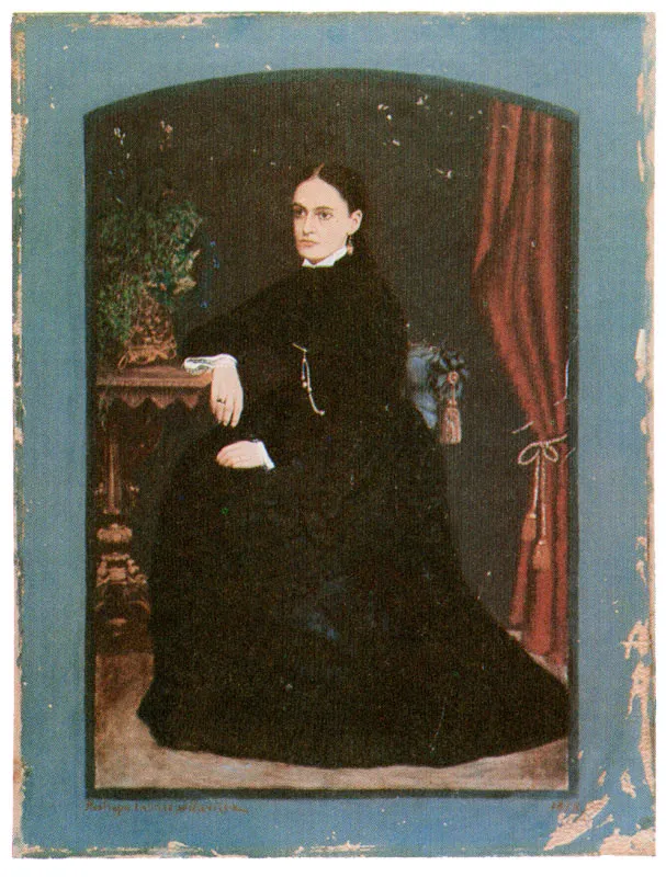 RESTREPO, LATORRE & GAVIRIA. 
 Retrato femenino. Medelln. 1878
 leo sobre copia en albmina.
 37.4 x 28.1 cm.
 Propiedad Ana B. de Bravo e hijos,
 Medelln. 