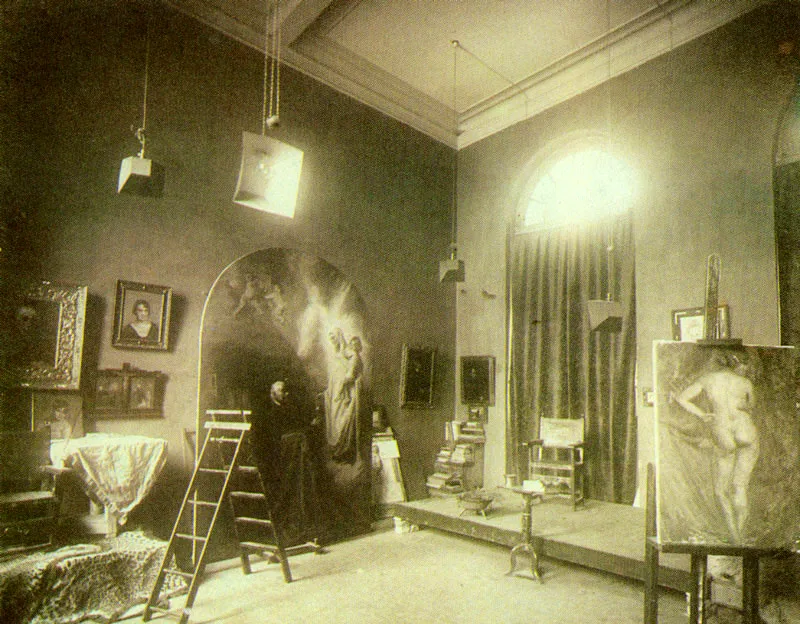 ANONIMO.
Estudio de Roberto Pizano. Bogotá. 1925c.
Copia en gelatina. 19 x 24 cm.
Propiedad Julia Elvira Mejía de Pizano,
Bogotá.