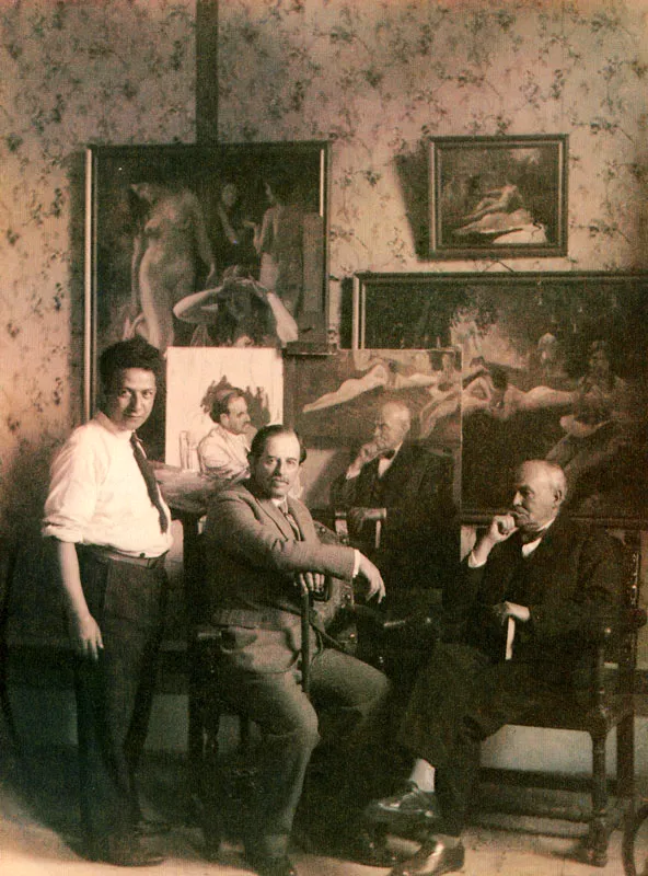 ANONIMO.
Efraín Martínez, Guillermo Valencia y
Baldomero Sanín Cano en el estudio del
Pintor. Popayán. 1932.
Colección Museo Valencia, Popayán.