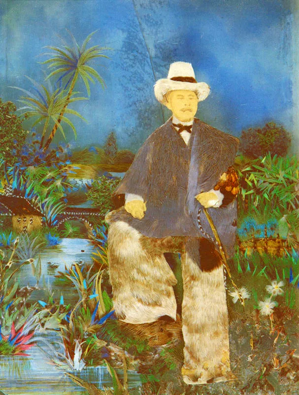 ABRAHAM ARROYO R. Retrato masculino. Bogotá. 1 889c. Montaje sobre tres vidrios con copia en albúmina, plumas y acuarela. 15,2 x 10. 7 cm. propiedad particular, Bogotá.