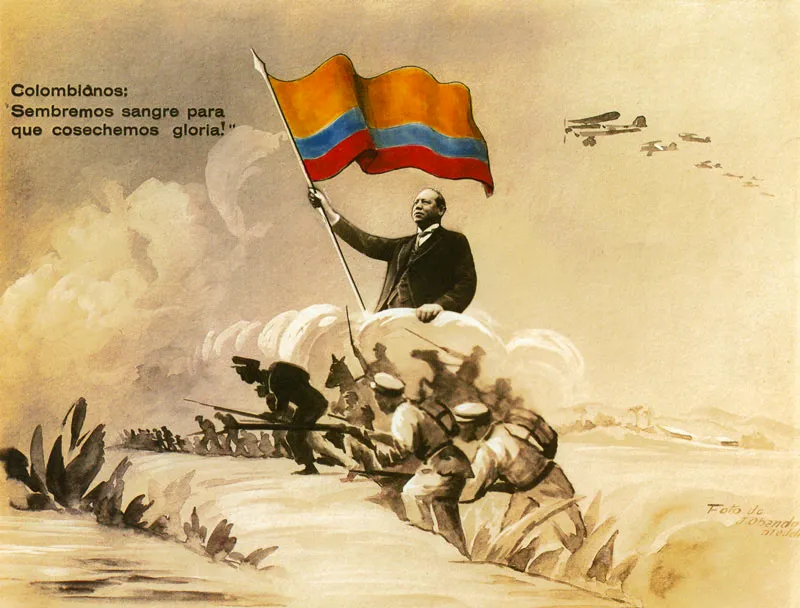 JORGE OBANDO.
Alegoría a la guerra con el Perú
Medellín.1932.
Copia en gelatina iluminada.
18.7 X 23.9 cm.
Propiedad Oscar Jaime Obando,
Medellín.