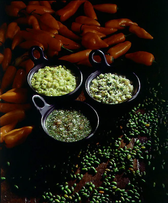 Ají de aguacate, Ají de hierbas y Ají de huevo.