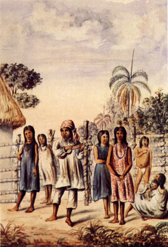 Indios Sálivas bailando.
Manuel María Paz, 1856.
Acuarela sobre papel. 23.2 x 17 cm. Biblioteca Nacional, Bogotá. Jeremy Horner