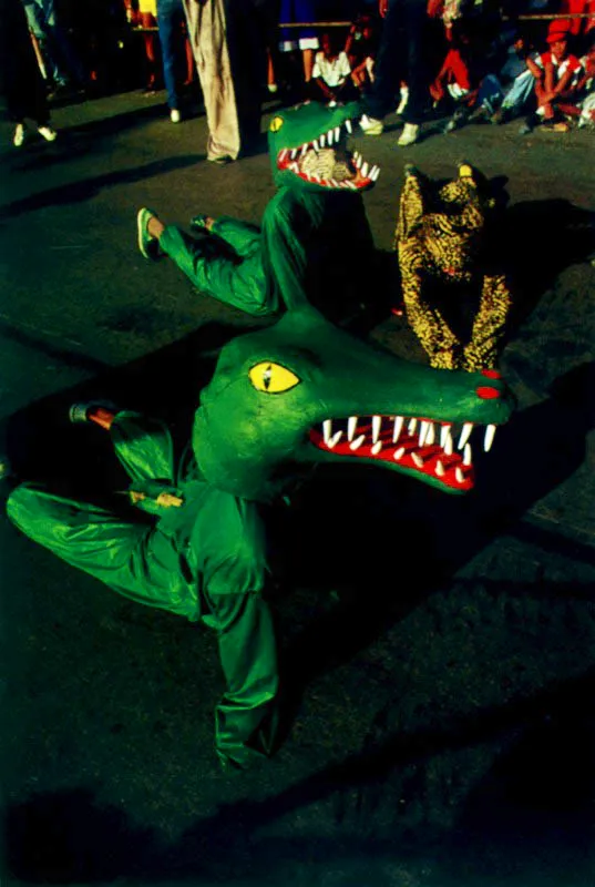 El caimán, figura-metáfora del hombre anfibio del río Magdalena, juega y baila con la carga de un sinfín de leyendas y mitos. Carnaval de Barranquilla, Atlántico. Jeremy Horner