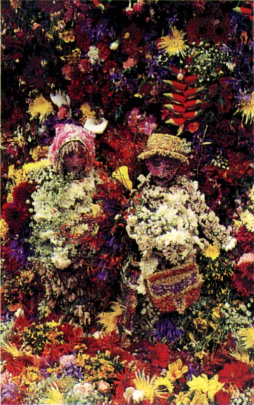 Desfile de silleteros en Medellín, Antioquia, la ciudad de la eterna primavera. Tradicionalmente los silleteros habían sido solamente hombres que desfilaban con silletas, algunas de la cuales medían más de cinco metros de altura. Jeremy Horner