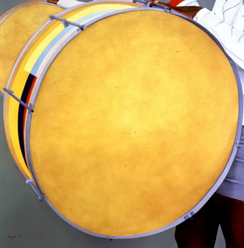 Tamboreras de la banda de Malangana. 1993. Óleo sobre lienzo. 120 x 120 cm. Óscar Monsalve