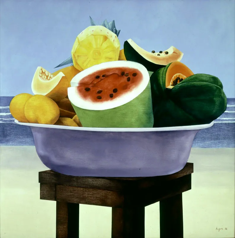 Fruta fresca. 1998. Óleo sobre lienzo. 120 x 120 cm. Óscar Monsalve