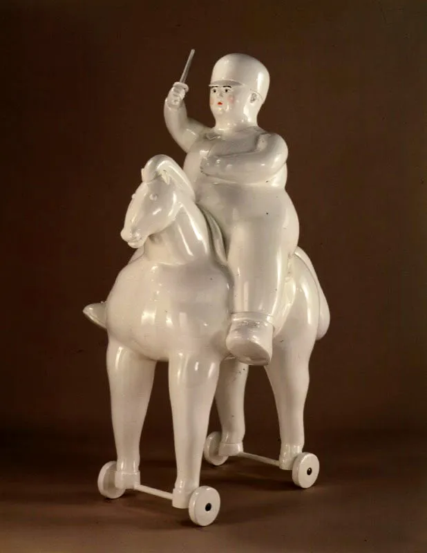 Pedro en un caballo.  
1977.  
Epoxia pintada.  
153 x 90 x 80 cm  