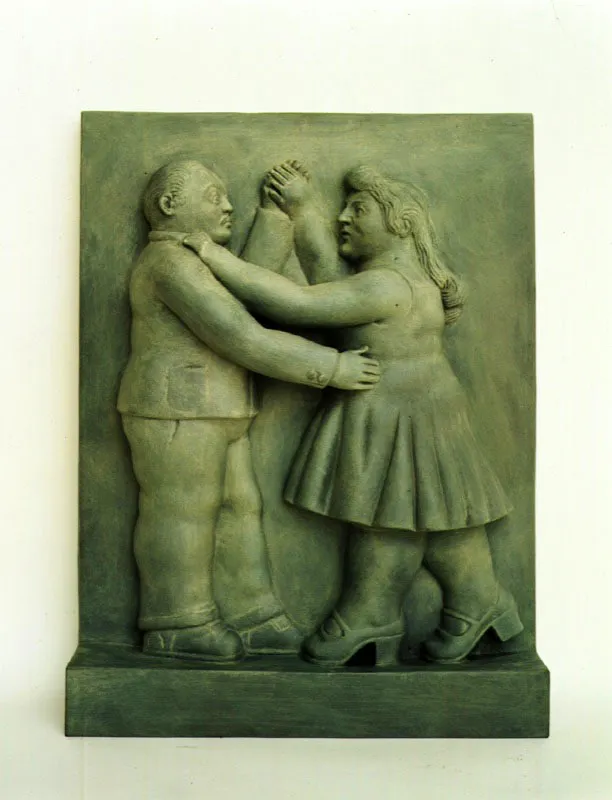 Bailarines (relieve).  
1994.  
Bronce ptina gris, edicin de 6.  
58 x 45 x 12 cm.   