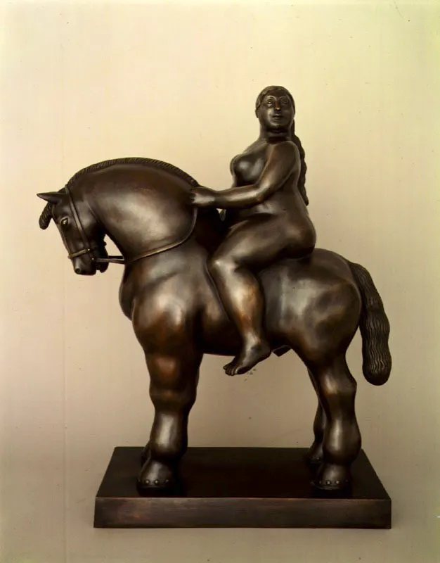 Mujer y caballo.  
1995.  
Bronce, edicin de 6.  
71 x 54 x 29 cm.   