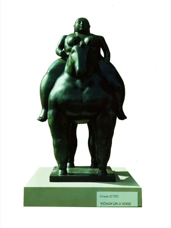 Mujer a caballo.  
1990.  
Bronce, edicin de 3.  
180 x 120 x 105 cm.  
 