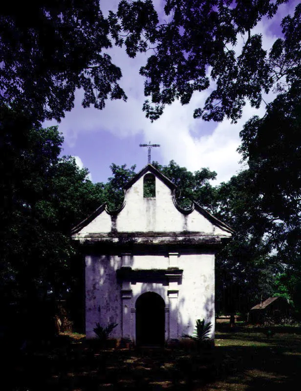 Saldaa, Capilla aislada, Saldaa, Tolima. 
La razn de ser de las capillas anexas, exentas o aisladas en las casas rurales neogranadinas, era la necesidad de proveer el culto religioso a feligreses venidos de haciendas, veredas o caseros vecinos carentes de iglesia, aparte de los residentes y trabajadores de la propia hacienda. En torno a sta deba existir un espacio adecuado para procesiones y otras ceremonias al aire libre.
La casa de la hacienda Saldaa vino a menos en el siglo XIX y ha perdido grandemente su fisonoma y carcter de poca republicana en el XX, pero de la construccin colonial resta an la capilla, aparentemente construida a fines del siglo XVIII. Sus ingenuos barroquismos, obviamente realizados a ojo y de memoria por algn annimo constructor, se limitan a dos medios valos cortados en las diagonales del frontn en fachada, produciendo as una silueta mixtilnea, y en el interior un singular retablo afacetado en mampostera. La capilla de Saldaa es lo que se podra llamar barroco recndito rural neogranadino. 