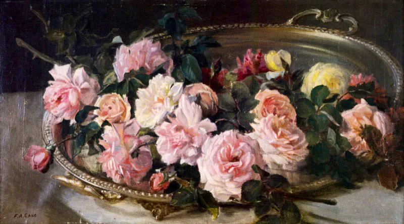 Las flores en un bodegn del pintor antioqueo Francisco A. Cano son representativas de la diversidad estilstica como se ha pintado la flor en Colombia. Cada artista ha sentido las flores de una manera personal.  Oscar Monsalve