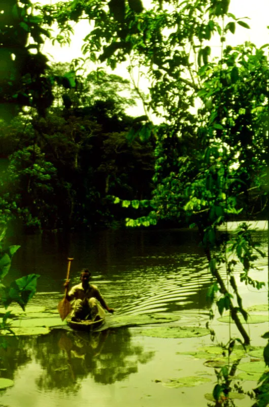 Pescador en la laguna de Pancocha, Amazonía.