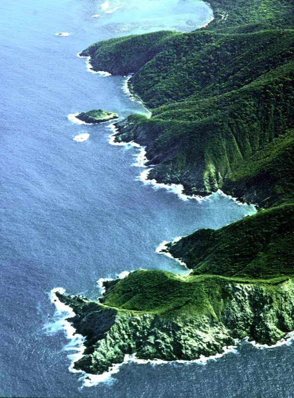 En su descenso vertiginoso desde las nieves perpetuas, ramificaciones
de la Sierra Nevada de Santa Marta penetran en el mar
Caribe, formando las múltiples ensenadas y bahías
protegidas en el Parque Natural Tairona. Aldo Brando