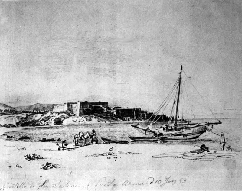 Castillo de la Salina, Punta Arena
Ferdinand Bellerman, 1843-1845
Lápiz 18.8 x 24.2
Museos Estatales de Berlín.