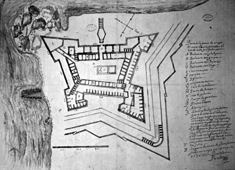 Planta del fuerte de Araya
Bartolomé Prenelete, 1636
30.5 x 42.6 cm.
Archivo de Indias.