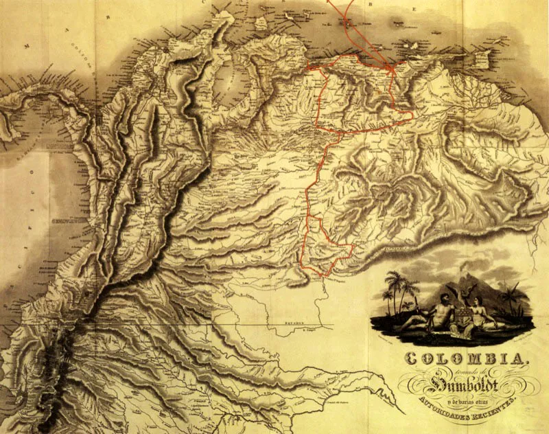 Mapa de Colombia y Venezuela según las observaciones de Humboldt. Grabado de Neele Strand.