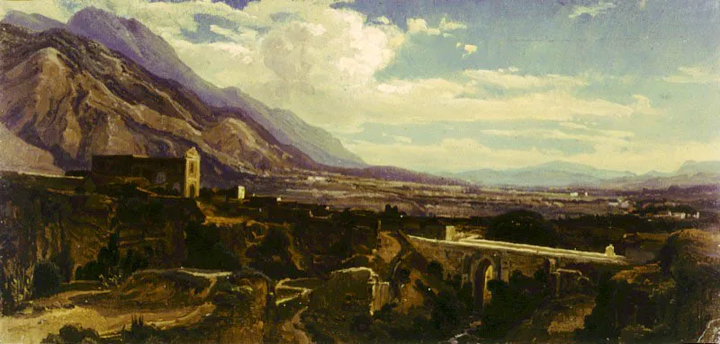 Paisaje de Caracas con el viaducto y la iglesia de la Trinidad 
Ferdinand Bellerman, 1844 
Oleo sobre cartn 
18.2 x 37.0 cm 
Museos Estatales de Berln 