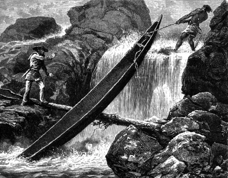 Paso de un rápido
Dibujo de Riou
11.9 x 15.6 cm
Tomado de Voyages dans l’Amérique du Sud. J. Crévaux. París, 1883
Biblioteca Luis Angel Arango, Bogotá.