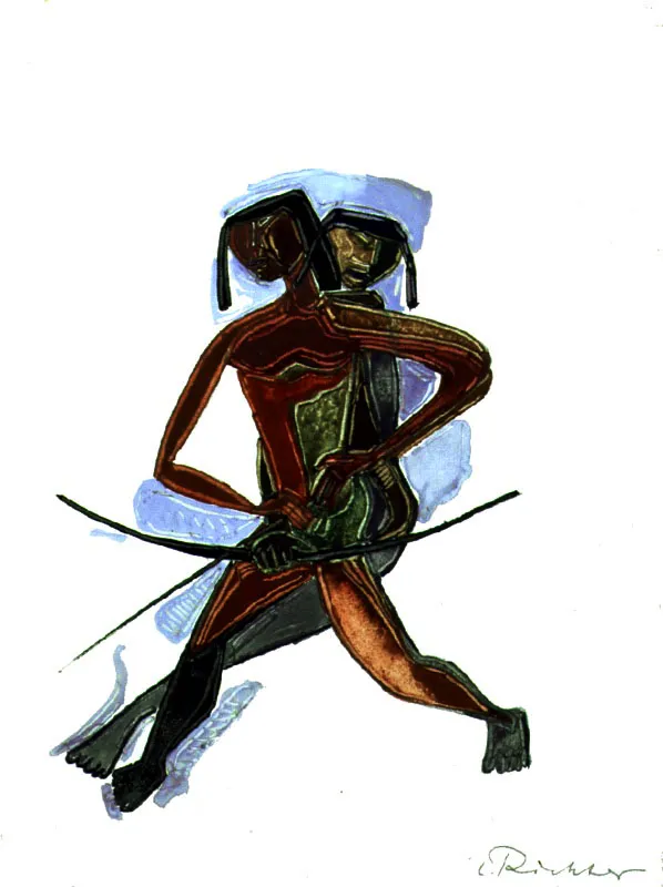 Indios con arco y flecha
Témpera sobre papel
Década del 50
39 x 30 cm.