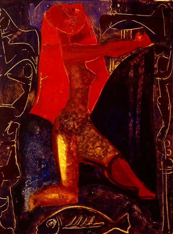 Mujer con manto rojo
Tmpera sobre papel
1961
32.5 x 24.5 cm. 