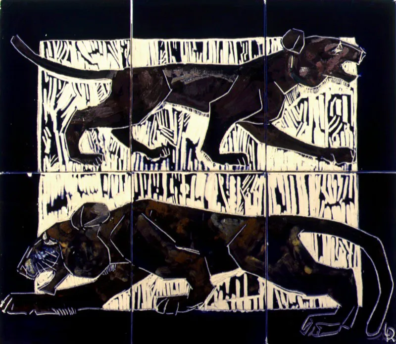 Jaguares
Esmalte sobre 
baldosa cermica
1978
71 x 78 cm. 