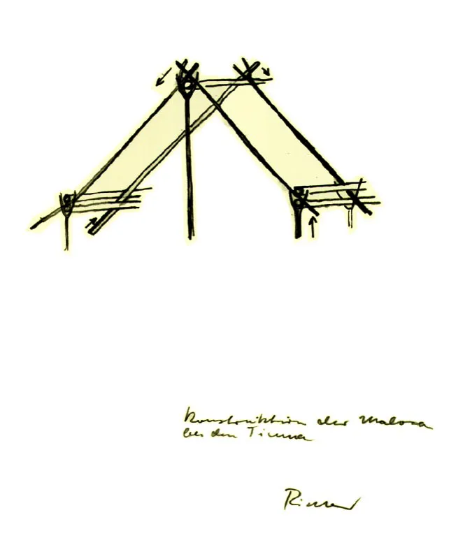 Estructura de maloca. Dibujo. 1950 c. 