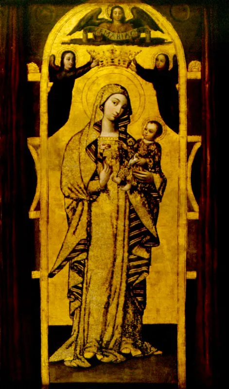 Annimo.
	Nuestra Seora de la Antigua. Siglo
	XVII Oteo sobre lienzo brocateado.
	163 x 90 cm.
 