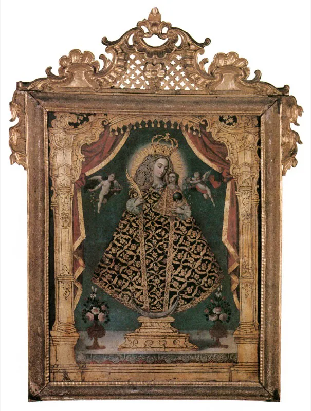 Anónimo.
Virgen con el Niño. Siglo XVIII.
Oteo sobre lienzo. 89 x 66 cm.