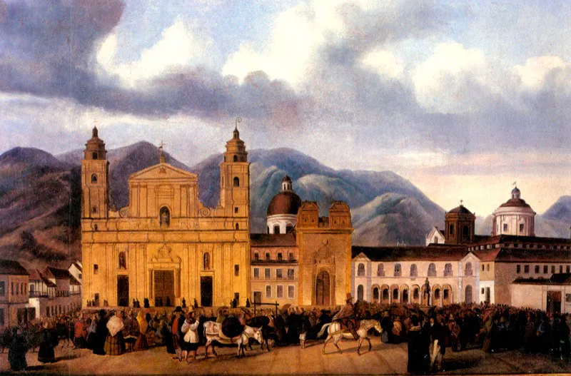  J. Castillo Escalln. 
	Mercado en la Plaza Mayor. C. 1840. Acuarela. 51 x 92 cm.
 