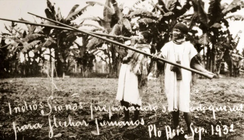La colombianidad de las tribus aborígenes de la Amazonia ¡a tomó forma con la presencia militar en la zona del conflicto. Los indios sionas, al igual que los huitotos y demás pobladores de la región, concurrieron con sus armas
primitivas en apoyo del Ejército.