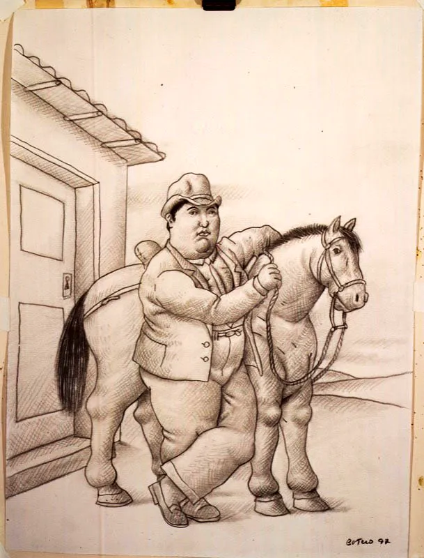 Hombre y un caballo / 1997 / lpiz / 48 x 37 cm 