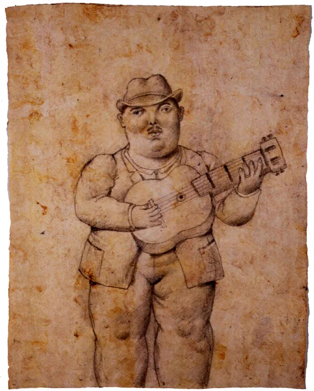 Hombre con guitarra / 1993 / lpiz y acuarela / 131 x 105 cm  