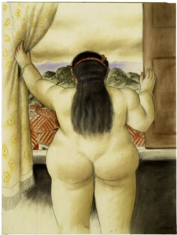 Mujer en la ventana / 1996 / acuarela sobre lienzo / 130 x 100 cm.