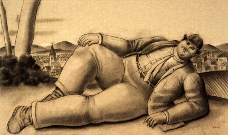 Hombre reclinado / 1998 / carboncillo sobre lienzo / 107 x 176 cm.