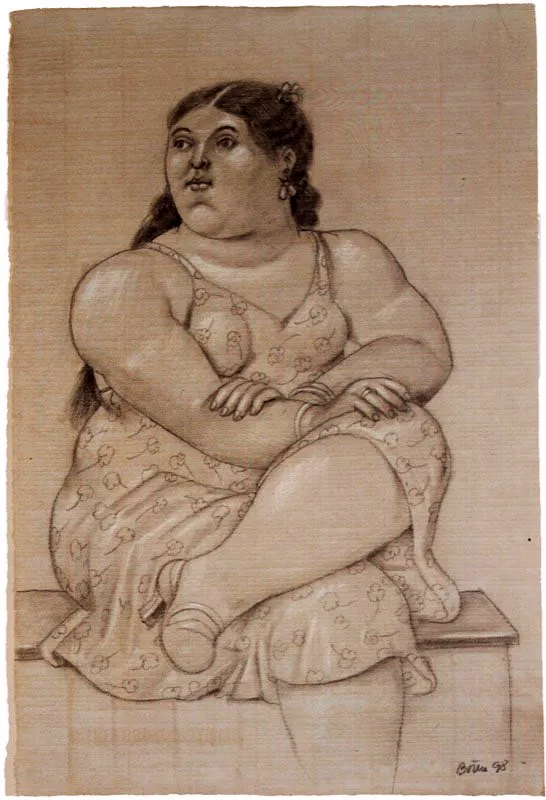 Mujer sentada / 1998 / lpiz y tiza / 49 x 34 cm 