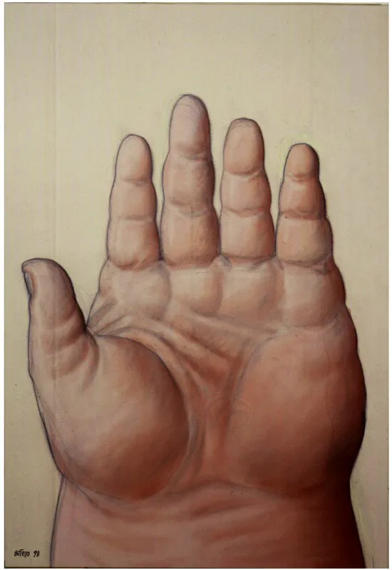 Mano / 1998 / lpiz, acuarela y pastel / 175 x 122 cm 