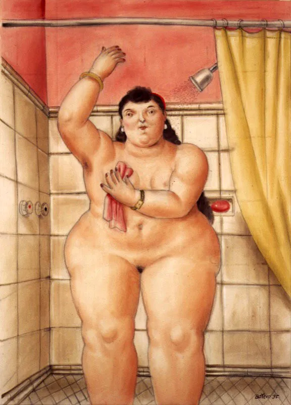 Mujer en la ducha / 1995 / lpiz y acuarela sobre lienzo / 126 x 92 cm 