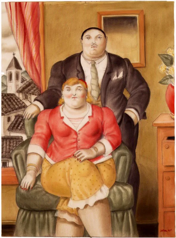 Una pareja / 1995 / lpiz y acuarela sobre lienzo / 129 x 97 cm 