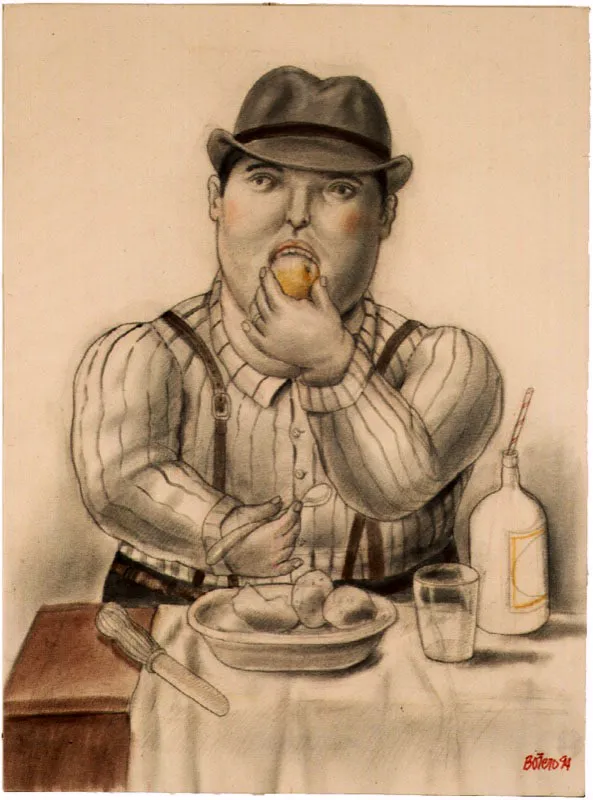 Hombre comiendo / 1994 / lpiz y acuarela / 107 x 81 cm 