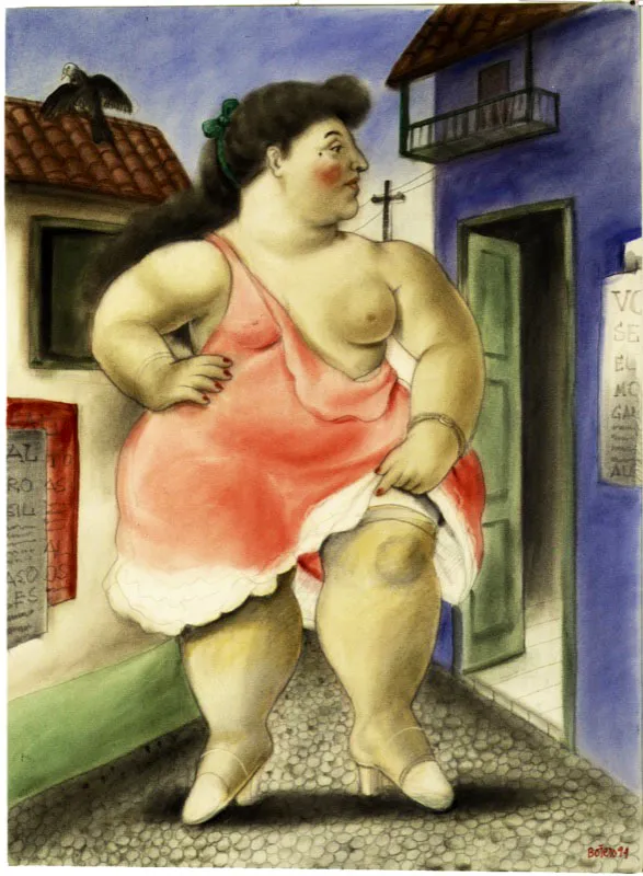 Mujer en la calle / 1994 / lpiz y acuarela / 139 x 98 cm 